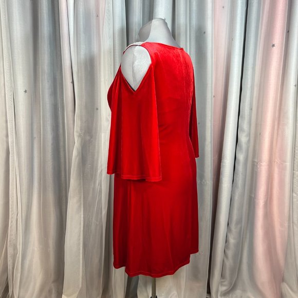 MSK Red Cold Shoulder Velvet Dress, 14 - Picture 7 of 12